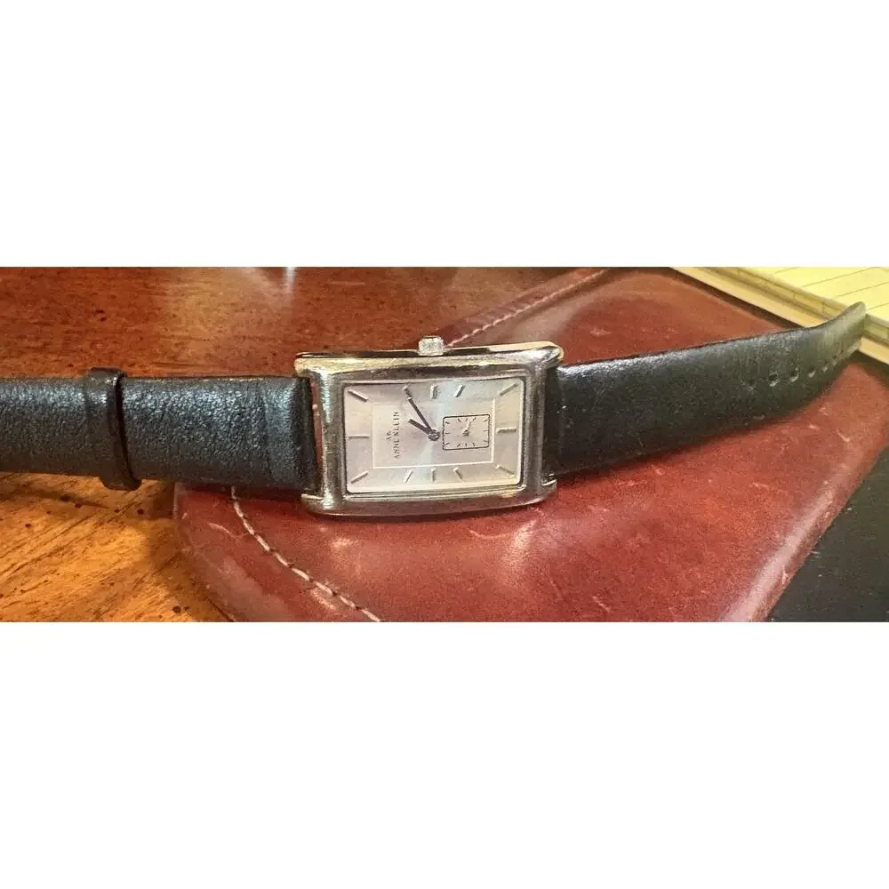 Women's Silver Tone Anne Klein Watch with Black Leather Band, Separate Seconds